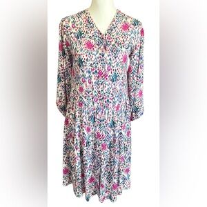 Zara 13/14 girls Pink and Blue Tiered ruffle Sundress with Bishop Sleeves